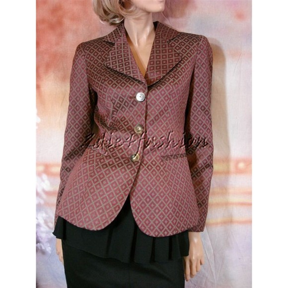 $3675 New GIORGIO ARMANI Burgundy Diamond Jacquard Fitted Jacket 6 - Picture 1 of 6